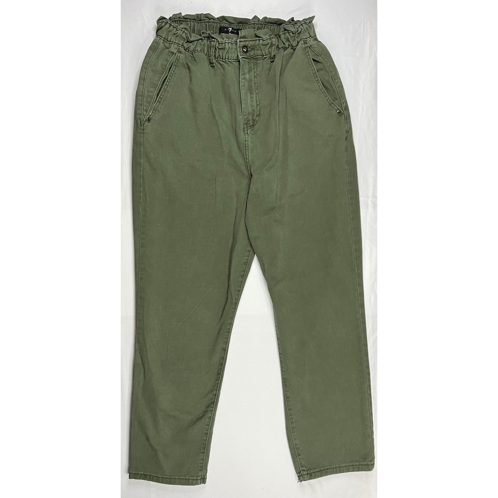 7 For All Mankind Womens Olive Green Paperbag Waist Cotton Twill Pants 31 81034
